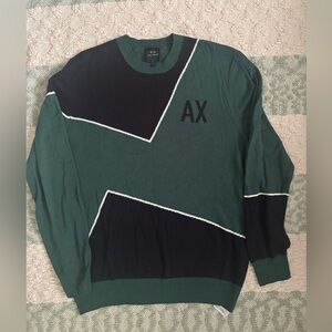 Armani Exchange Green and Black Crewneck Sweater